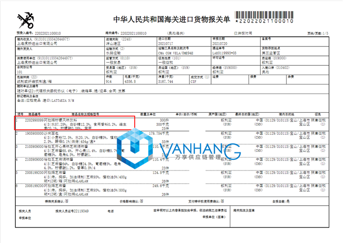 敘利亞檸檬風味飲料進口報關(guān)