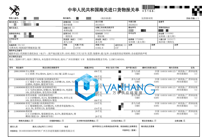 意大利進口圣馬力諾冰淇淋原料醬報關(guān)