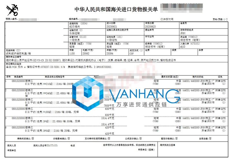 深圳進(jìn)口越南腰果仁報(bào)關(guān)資料